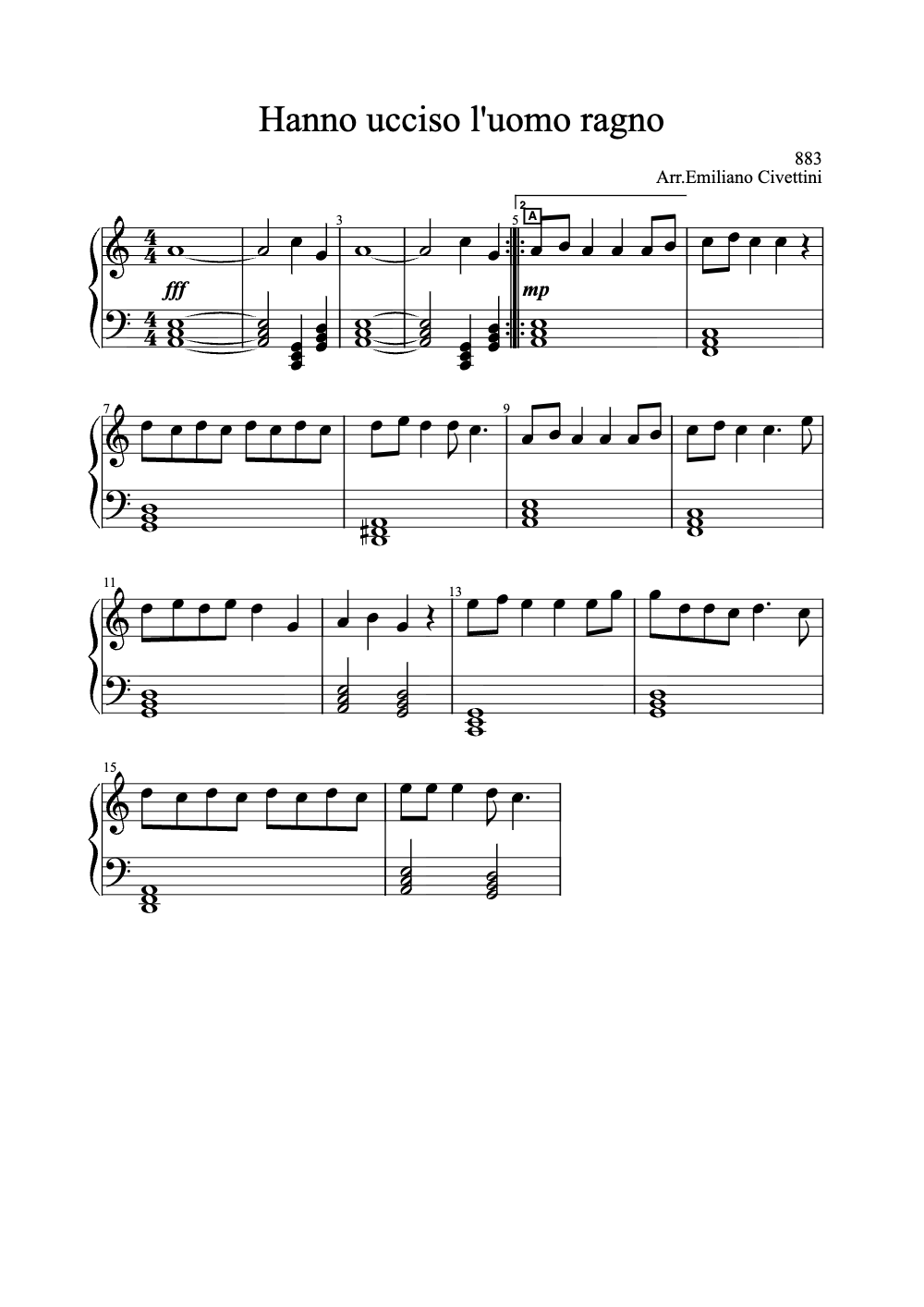 Sheet music preview for Hanno Ucciso L'Uomo Ragno