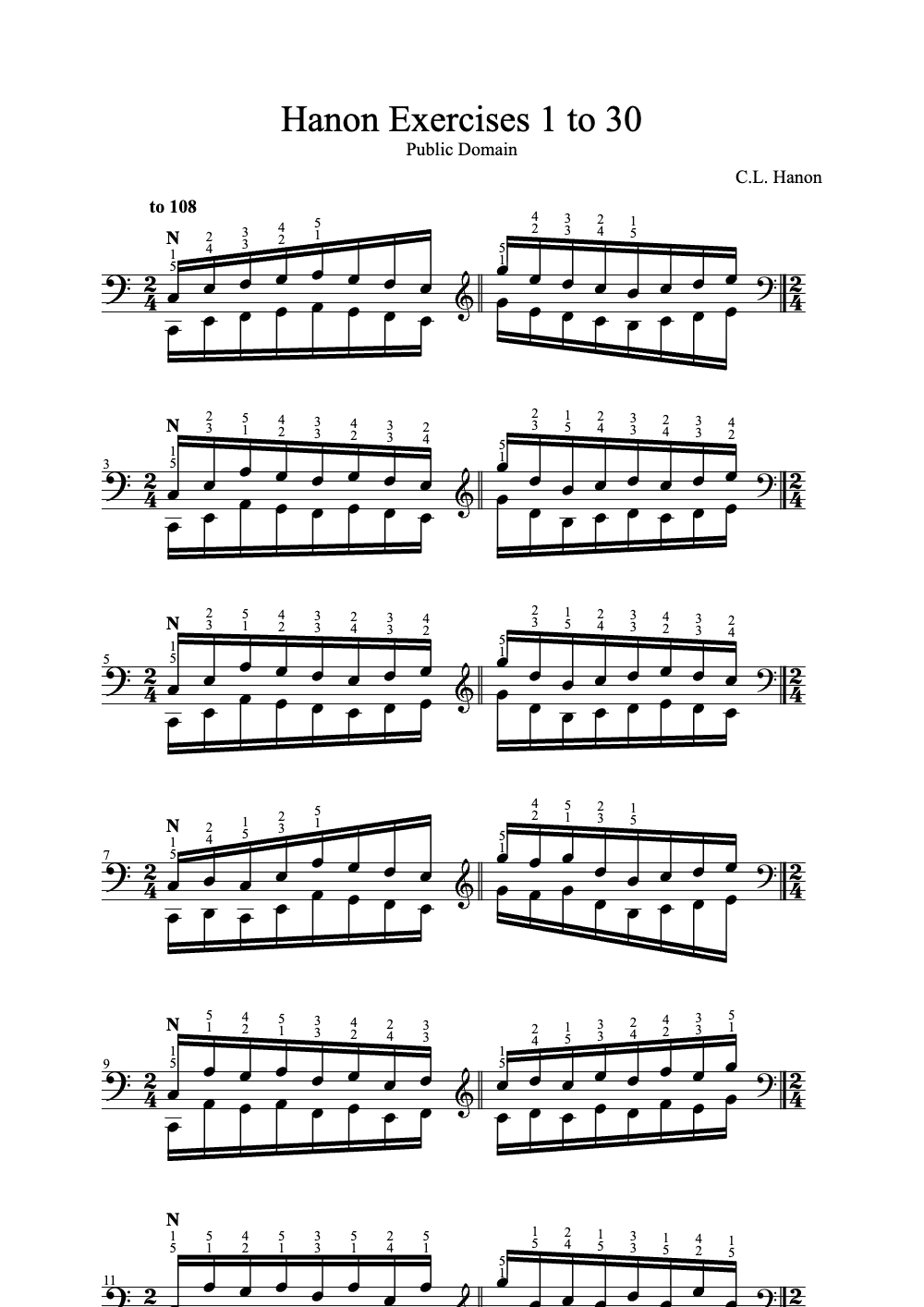 Sheet music preview for Hanon Exercises 1 to 30