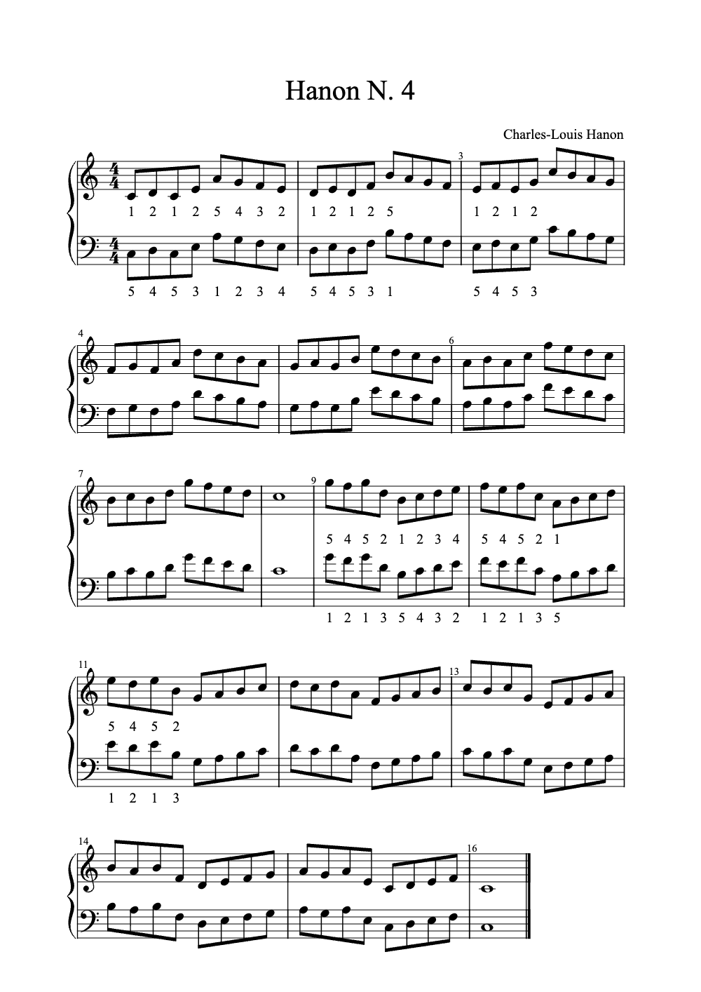 Sheet music preview for Hanon No. 4