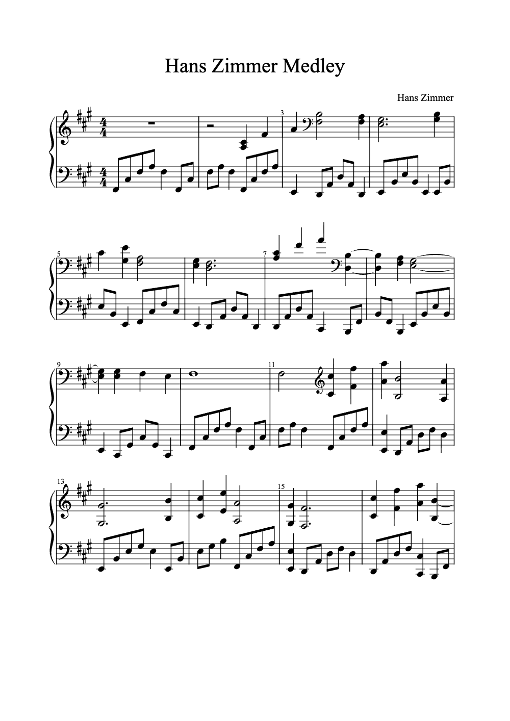 Sheet music preview for Hans Zimmer Medley