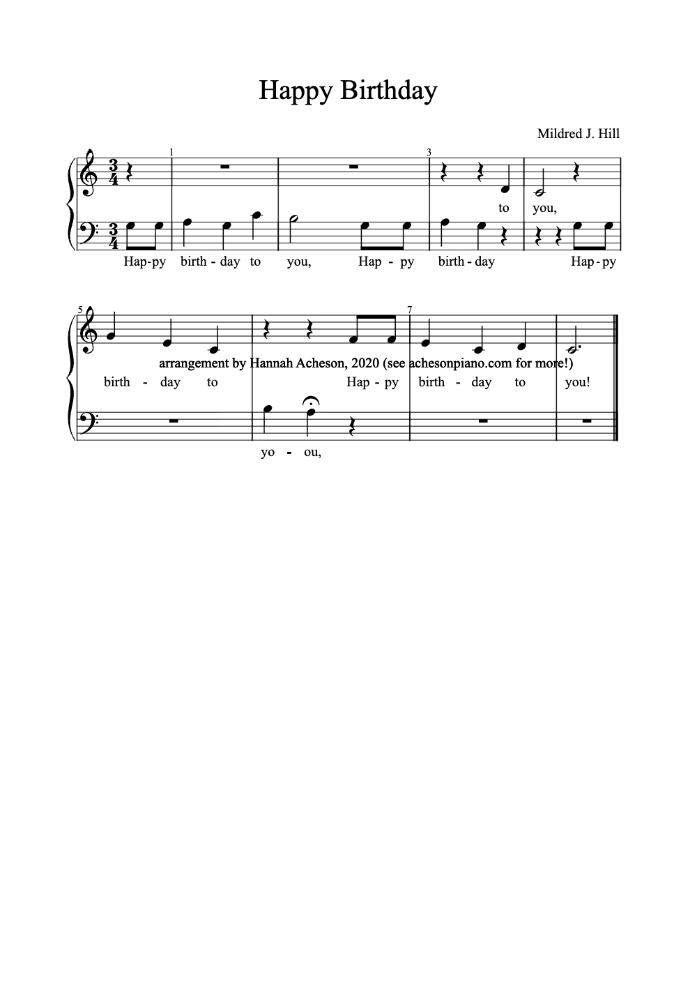 Sheet music preview for Happy Birthday