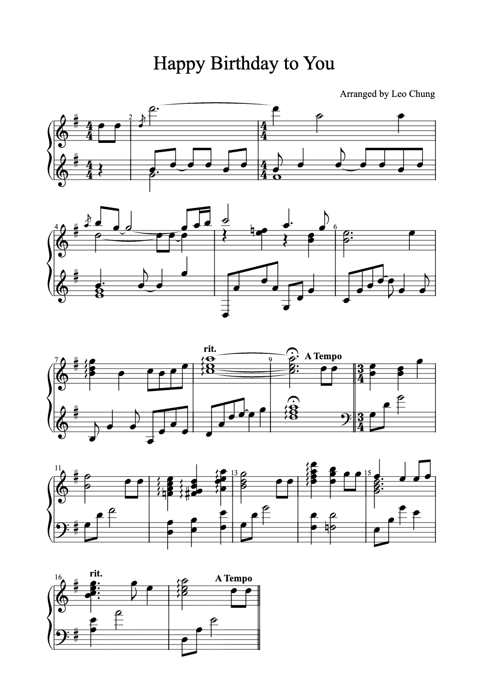 Sheet music preview for Happy Birthday to You