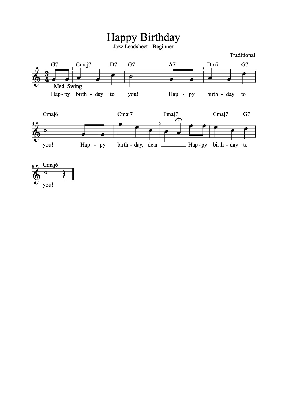 Sheet music preview for Happy Birthday