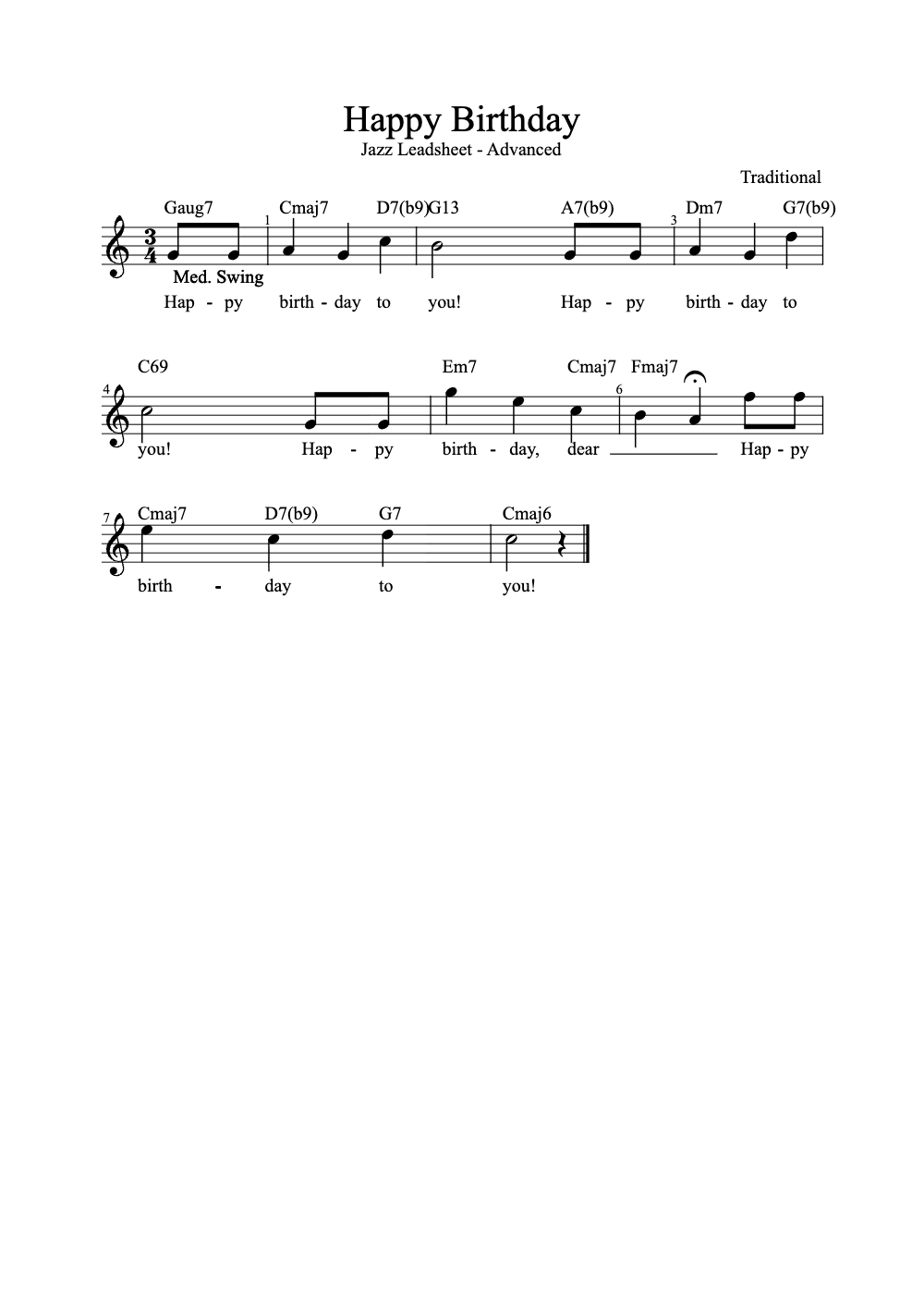 Sheet music preview for Happy Birthday