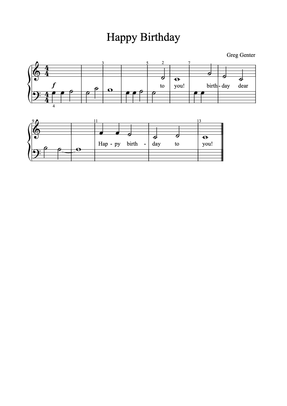 Sheet music preview for Happy Birthday