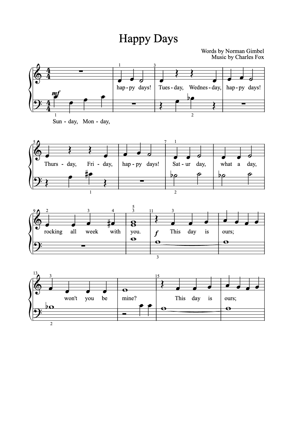 Sheet music preview for Happy Days
