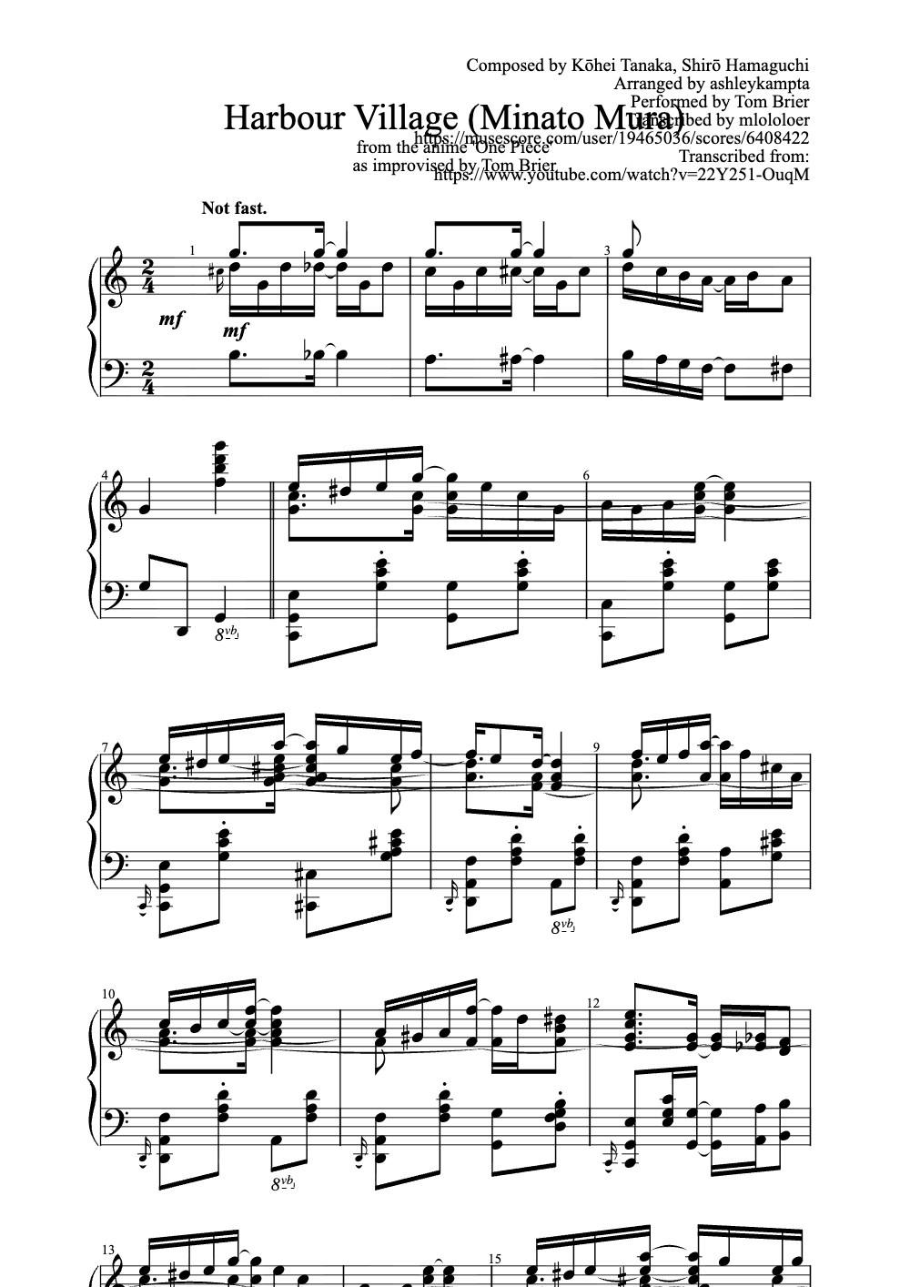 Sheet music preview for Harbour Village (Minato Mura)