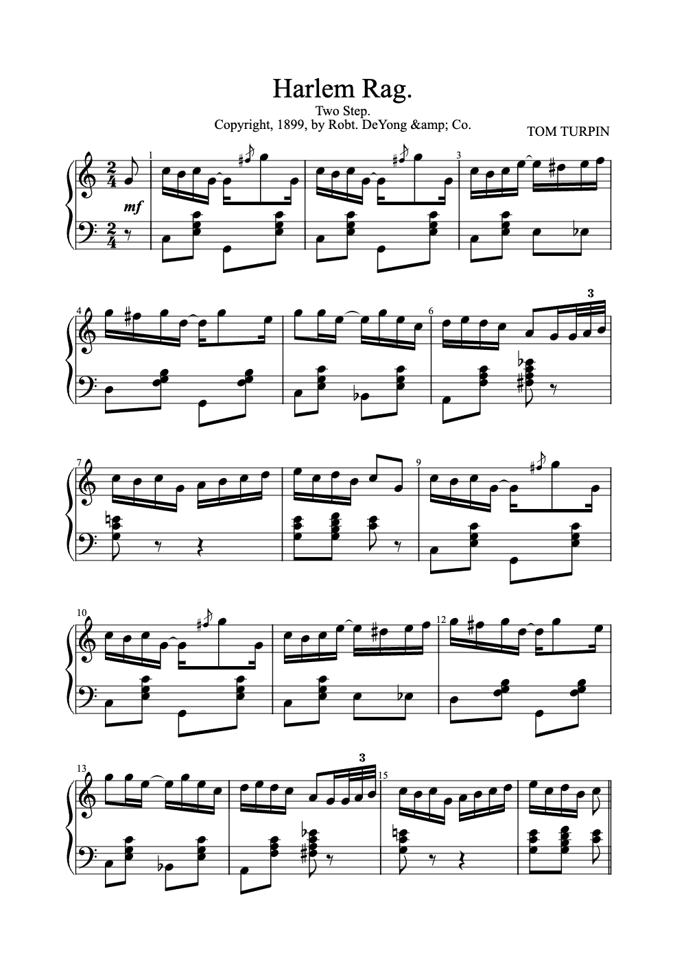 Sheet music preview for Harlem Rag