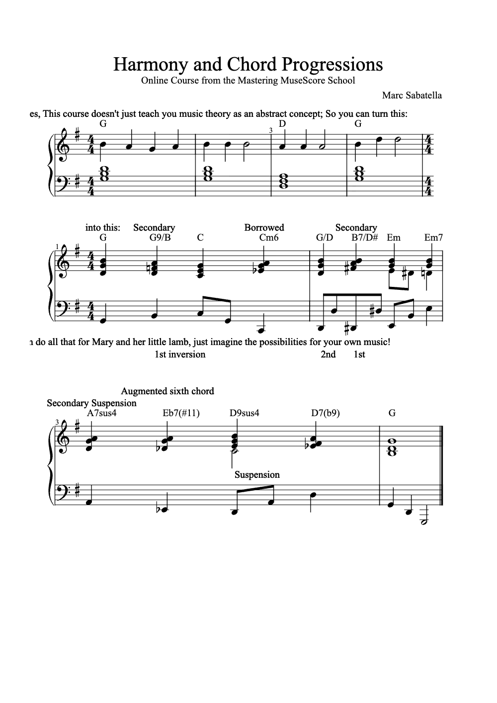 Sheet music preview for Harmony and Chord Progressions