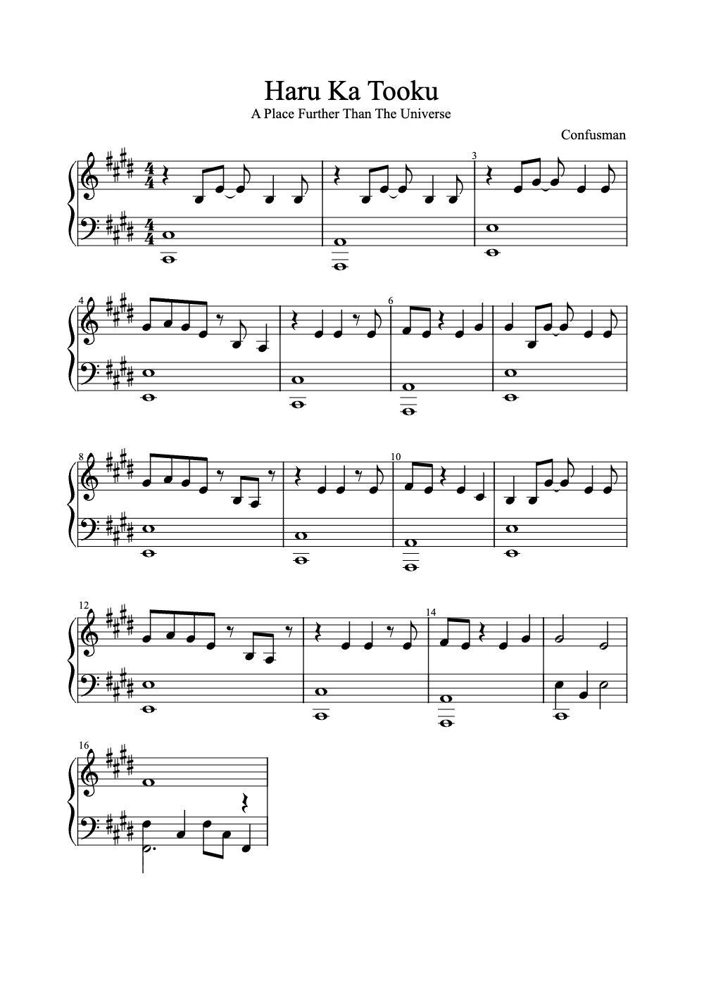 Sheet music preview for Haru Ka Tooku