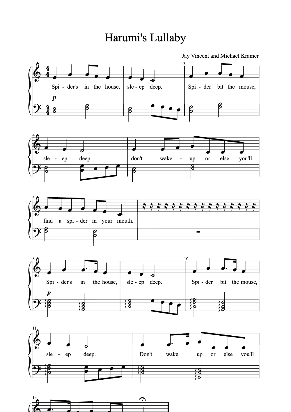 Sheet music preview for Harumi's Lullaby