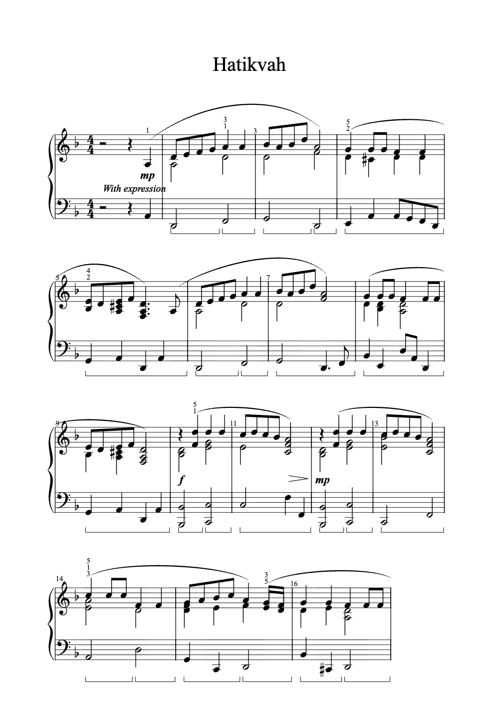 Sheet music preview for Hatikvah