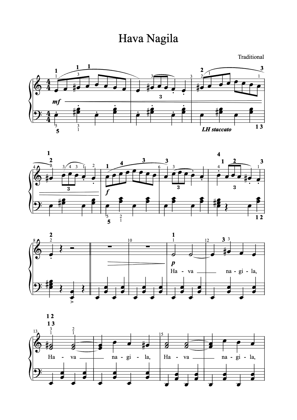 Sheet music preview for Hava Nagila
