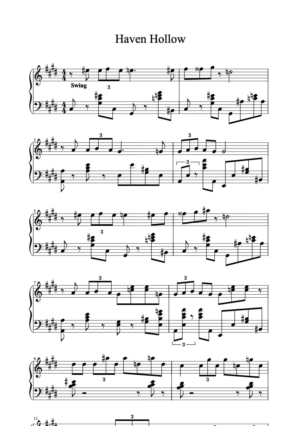 Sheet music preview for Haven Hollow