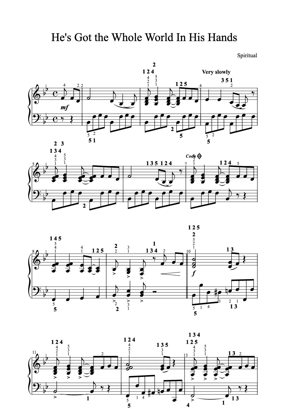 Sheet music preview for He's Got the Whole World in His Hands