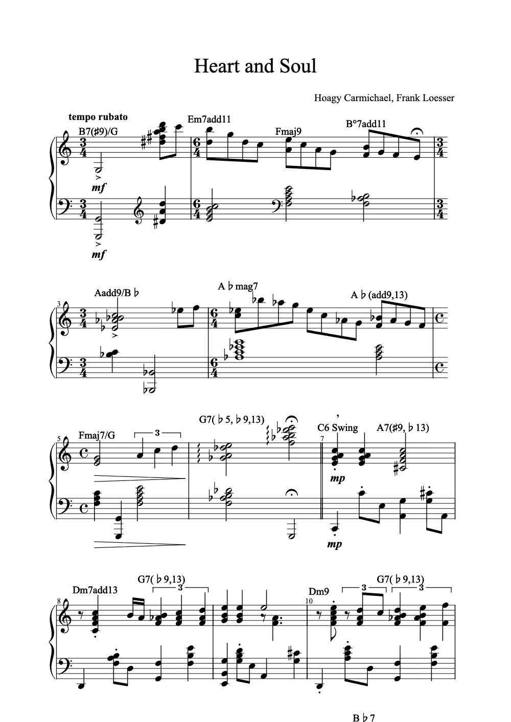 Sheet music preview for Heart and Soul