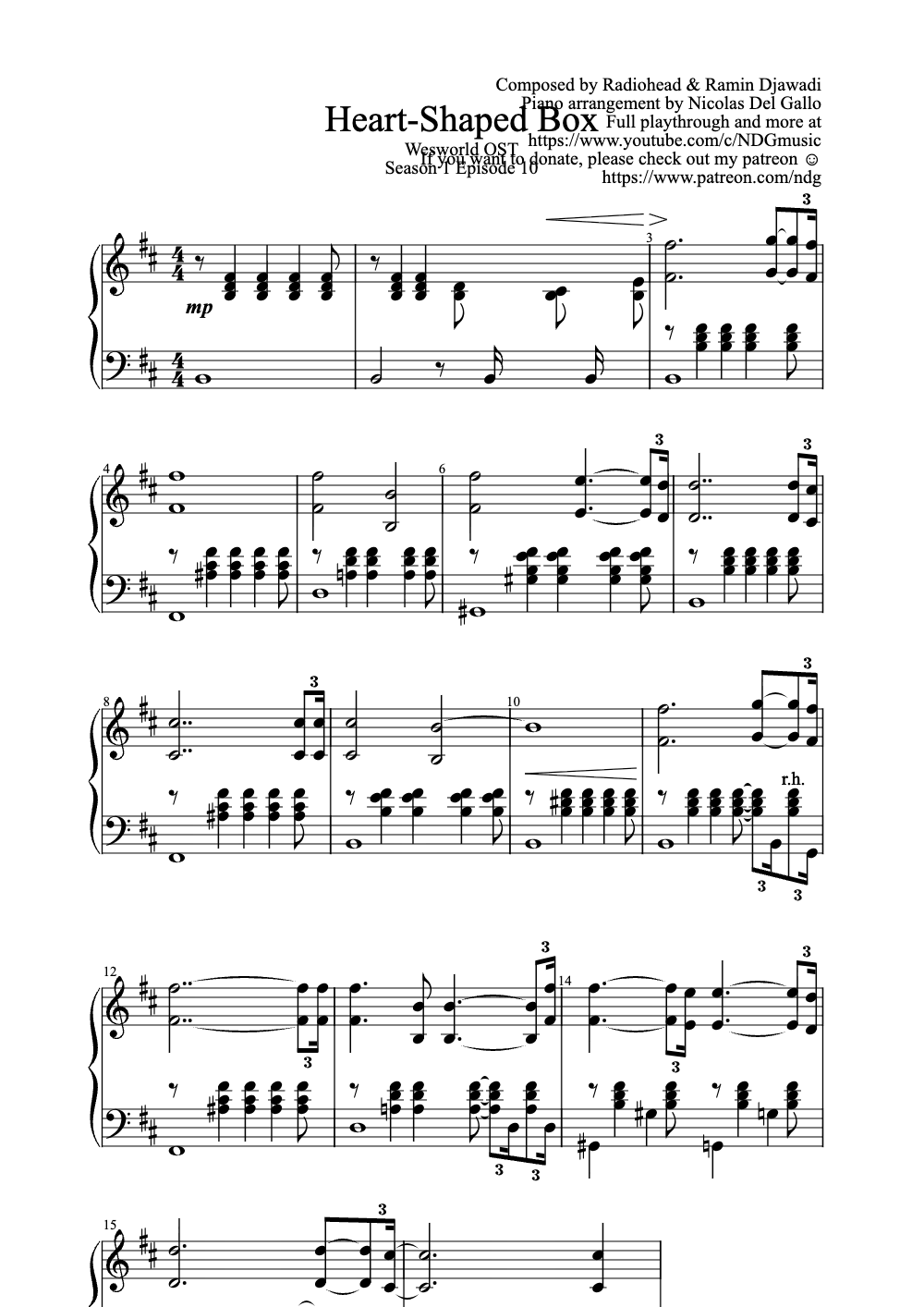 Sheet music preview for Heart-Shaped Box