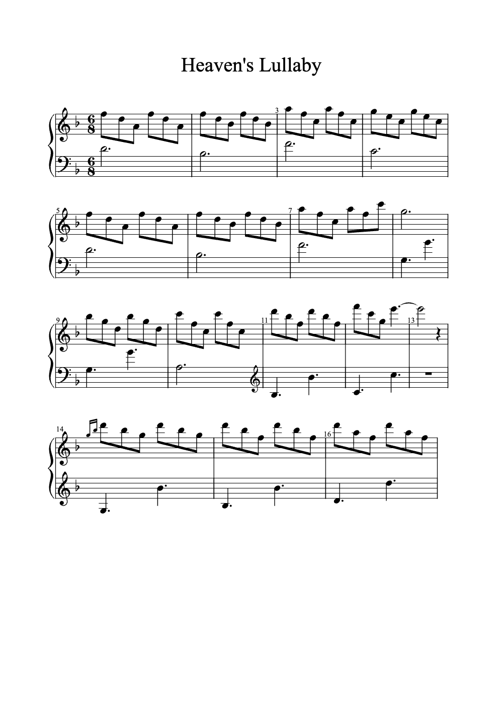 Sheet music preview for Heaven's Lullaby