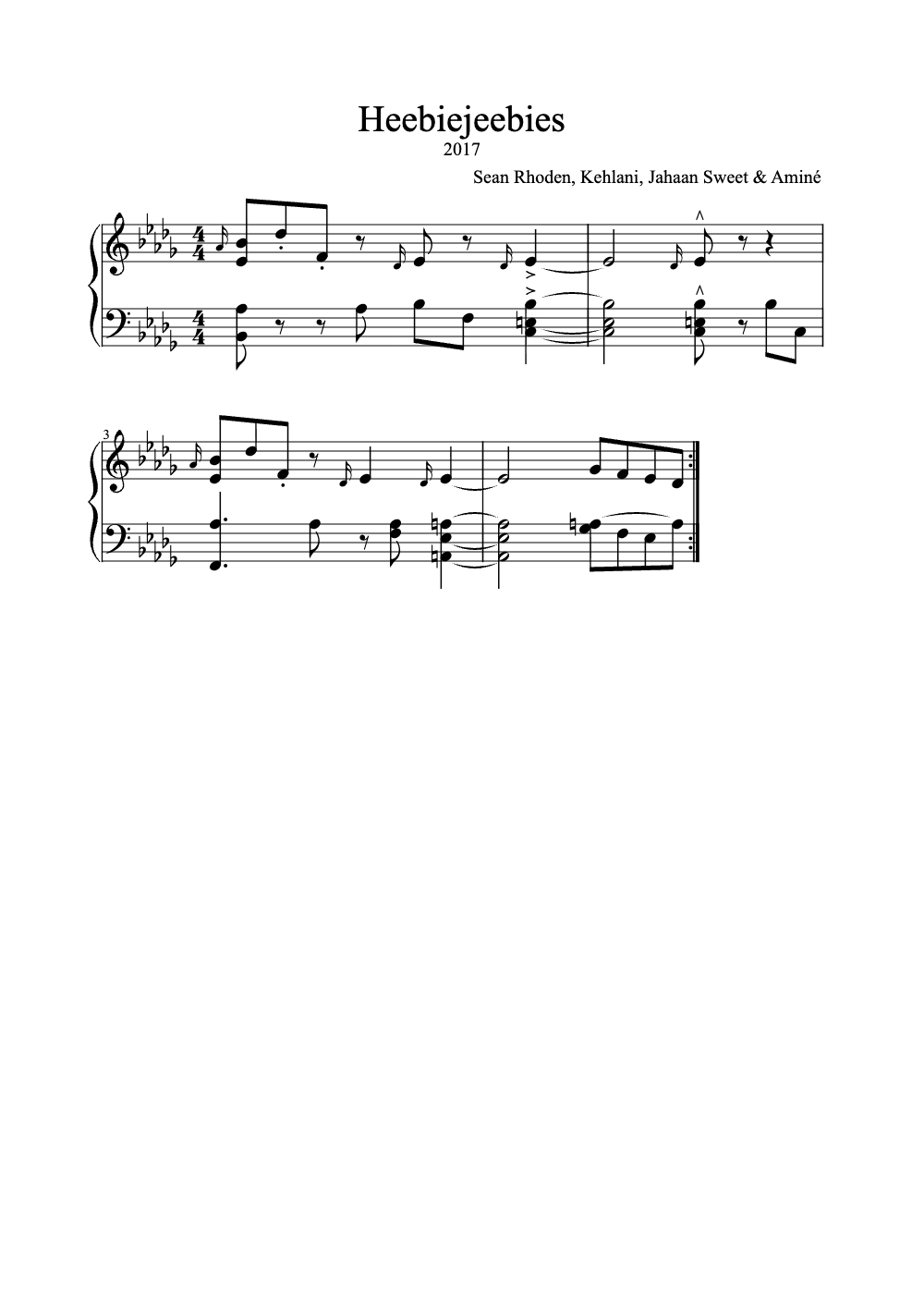 Sheet music preview for Heebiejeebies