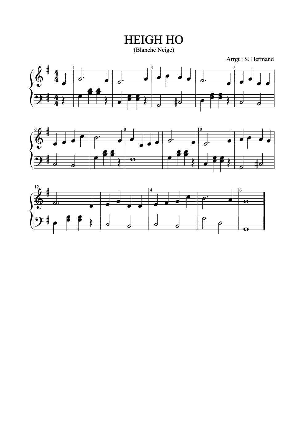 Sheet music preview for Heigh Ho