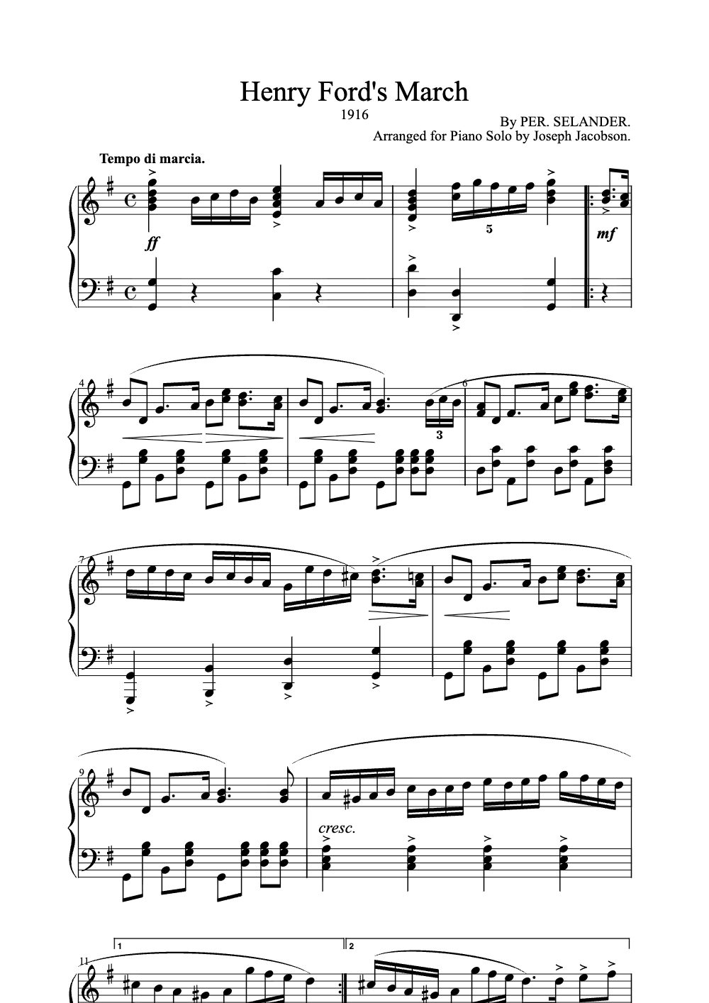 Sheet music preview for Henry Ford's March