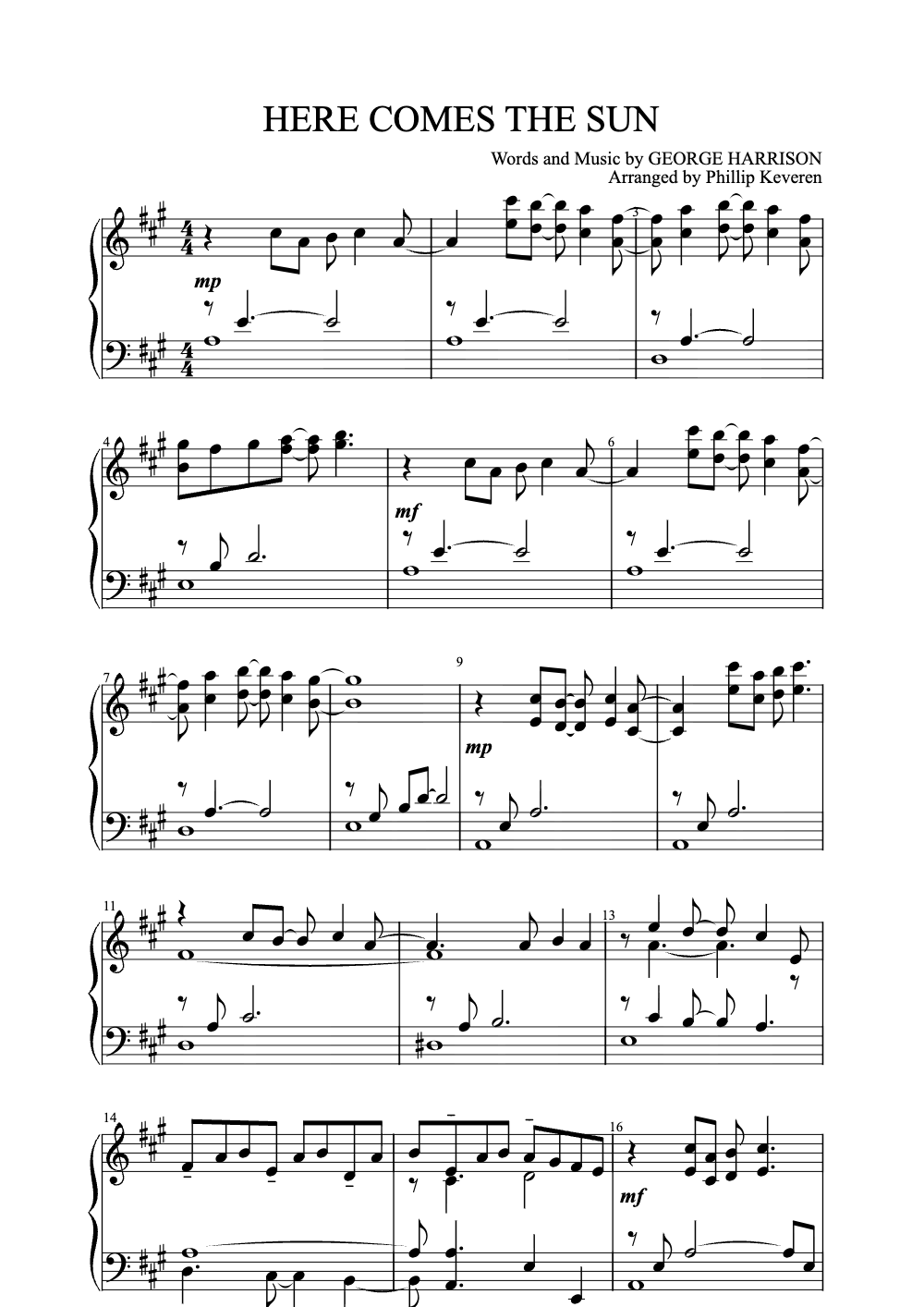 Sheet music preview for Here Comes the Sun