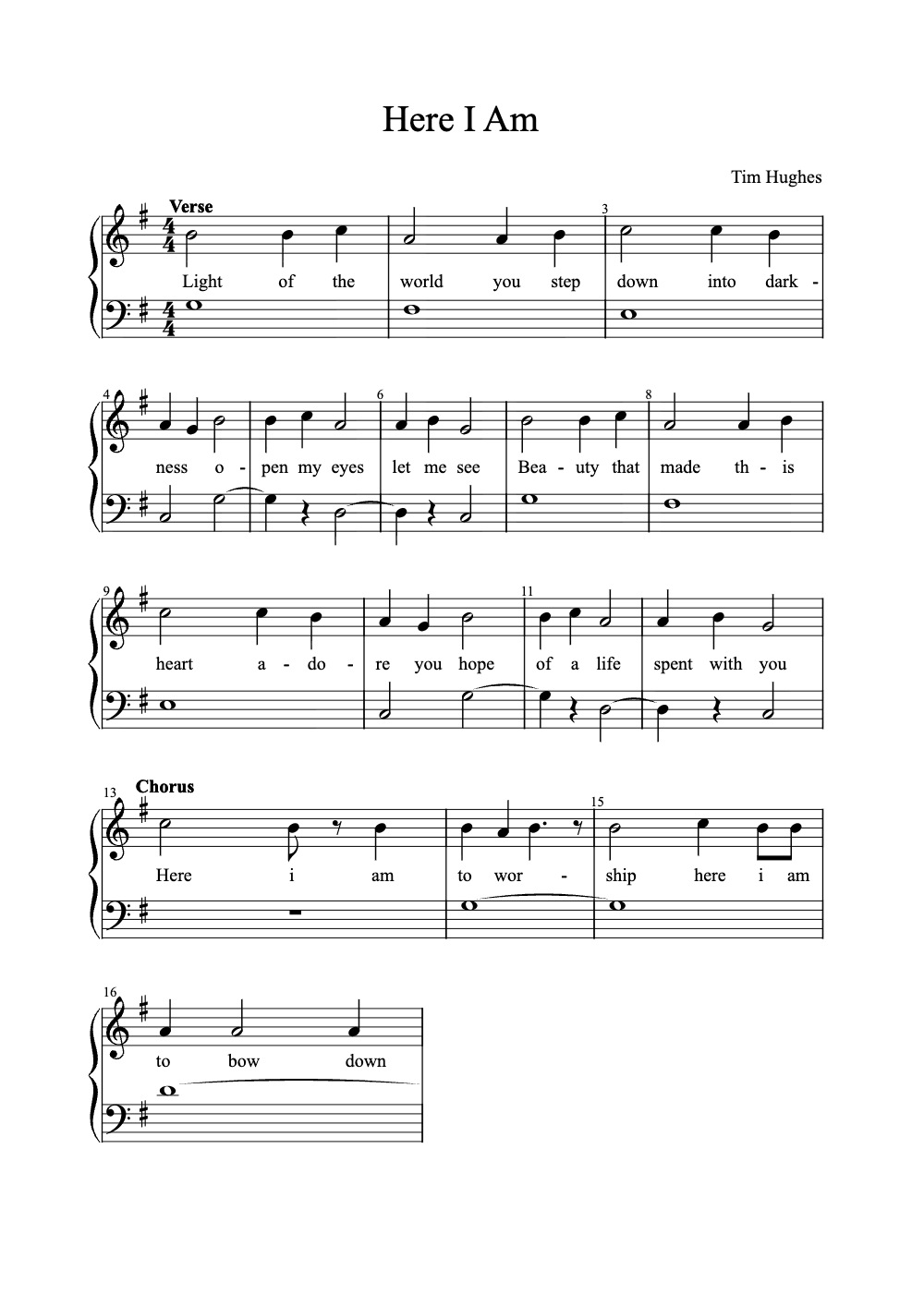 Sheet music preview for Here I Am