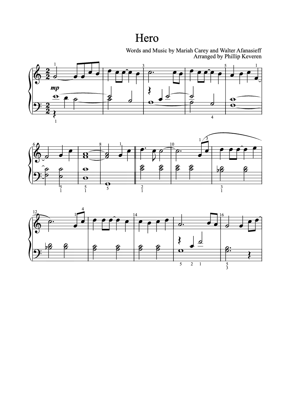 Sheet music preview for Hero