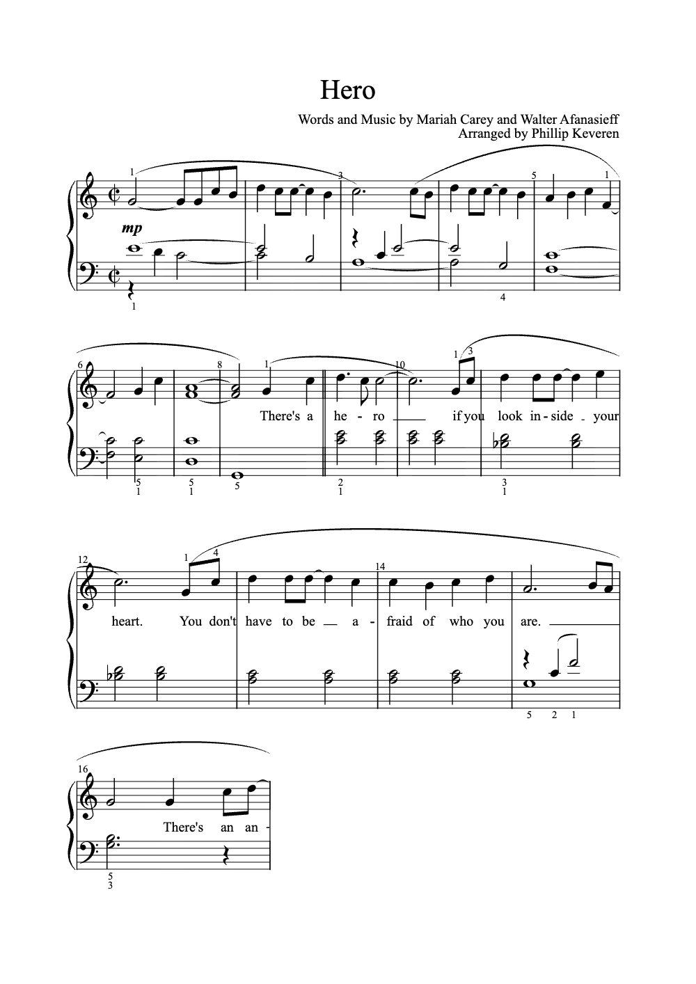Sheet music preview for Hero