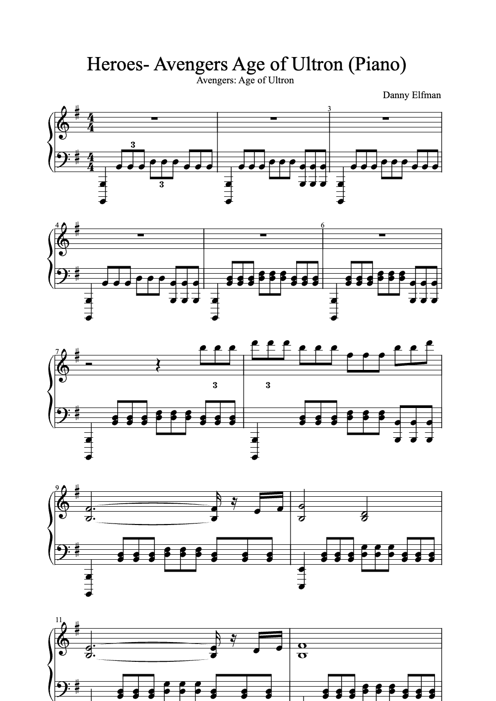 Sheet music preview for Heroes