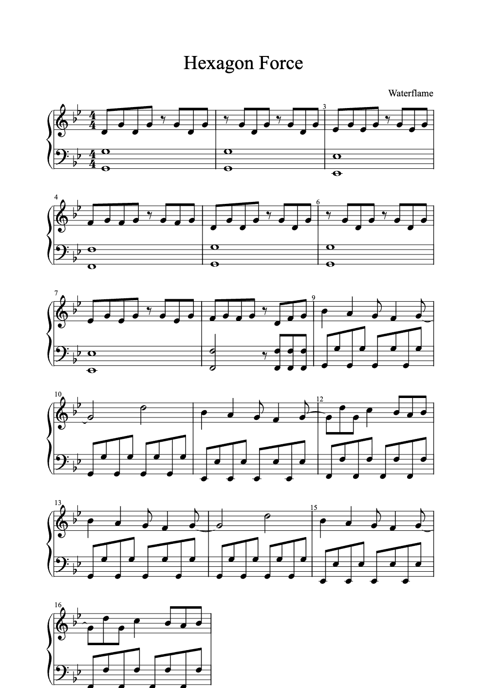 Sheet music preview for Hexagon Force