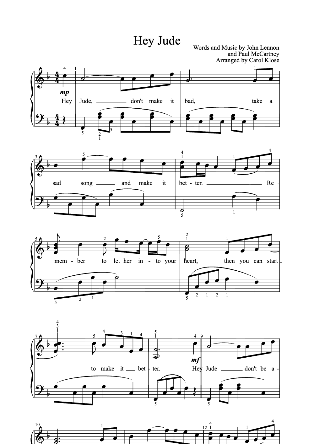 Sheet music preview for Hey Jude