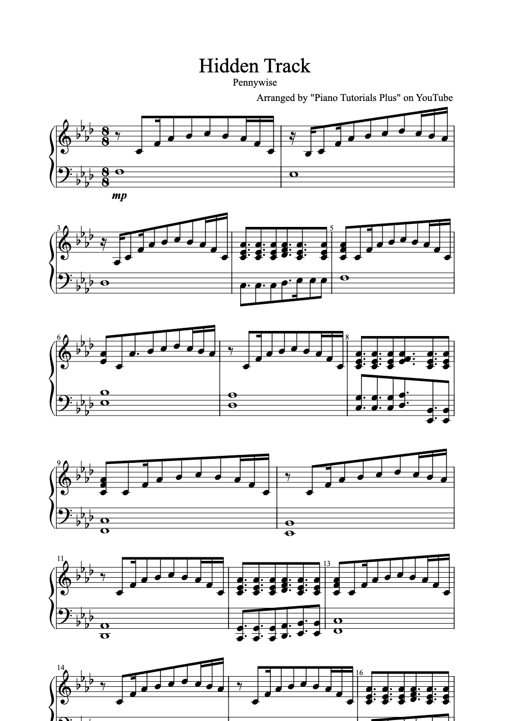 Sheet music preview for Hidden Track