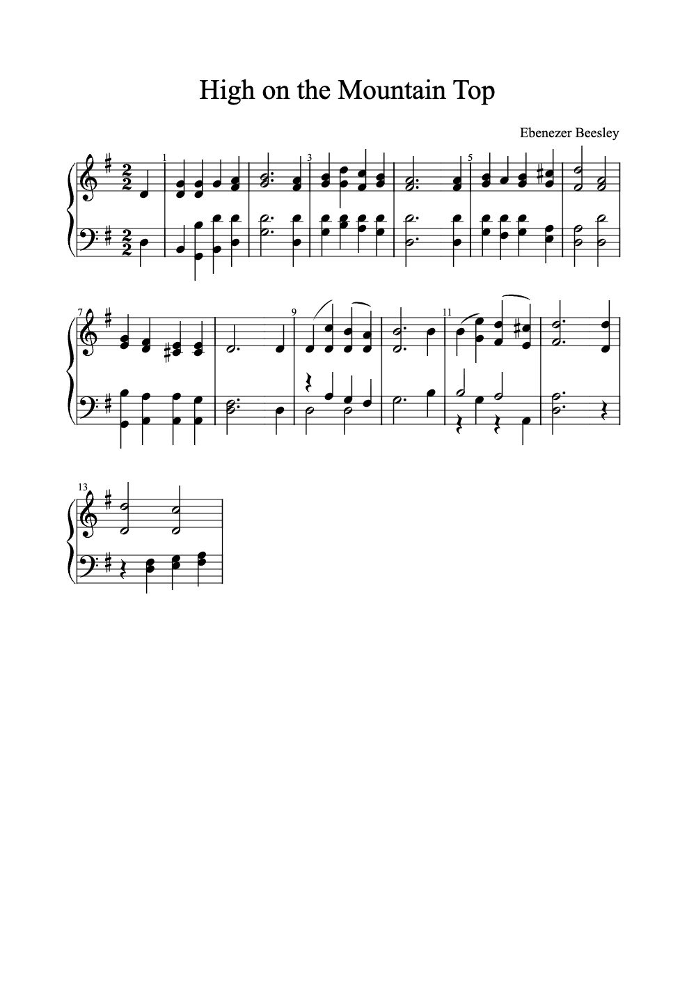 Sheet music preview for High on the Mountain Top