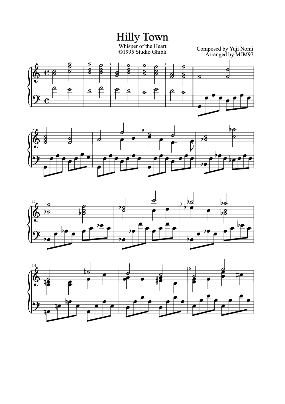 Sheet music preview for Hilly Town