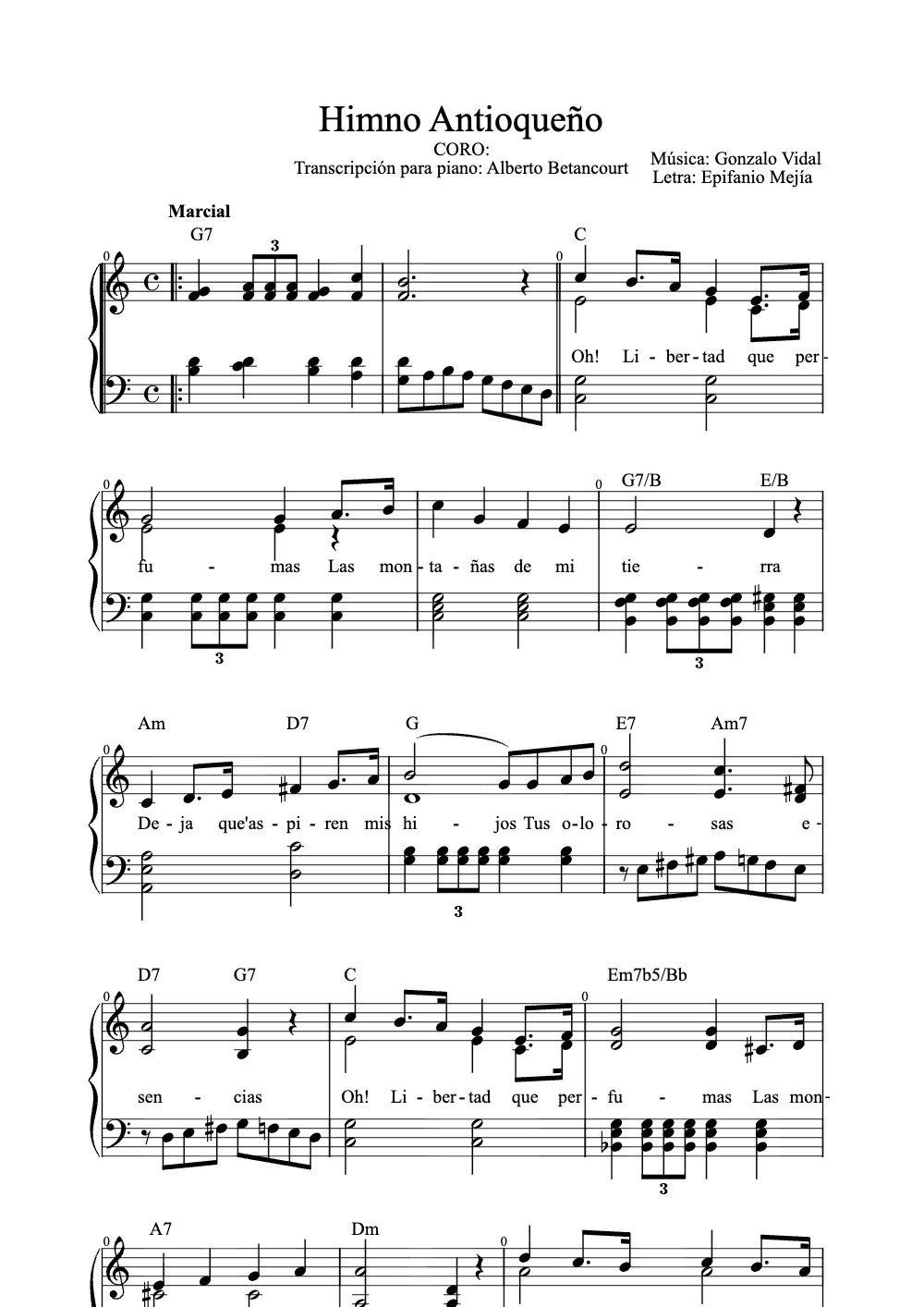 Sheet music preview for Himno Antioqueño