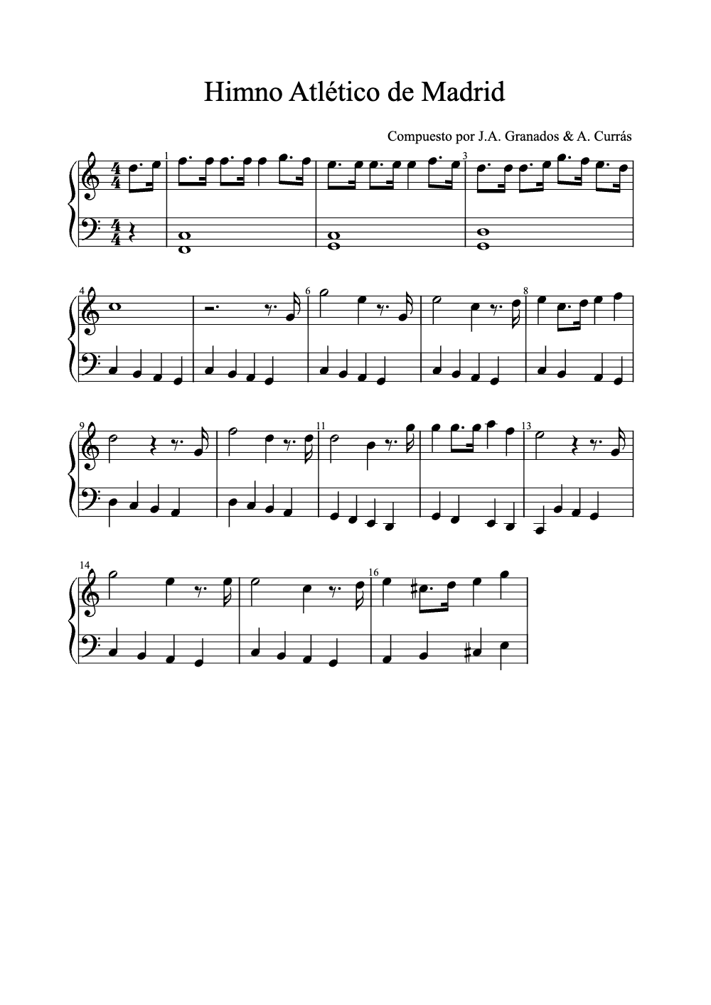 Sheet music preview for Himno Atlético de Madrid