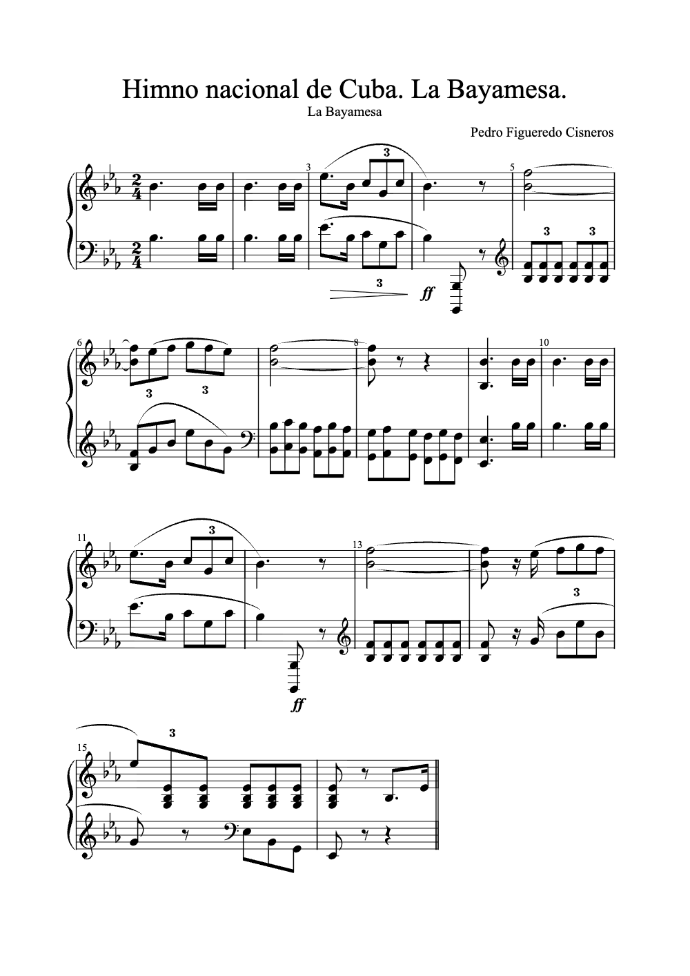 Sheet music preview for Himno Nacional de Cuba. La Bayamesa