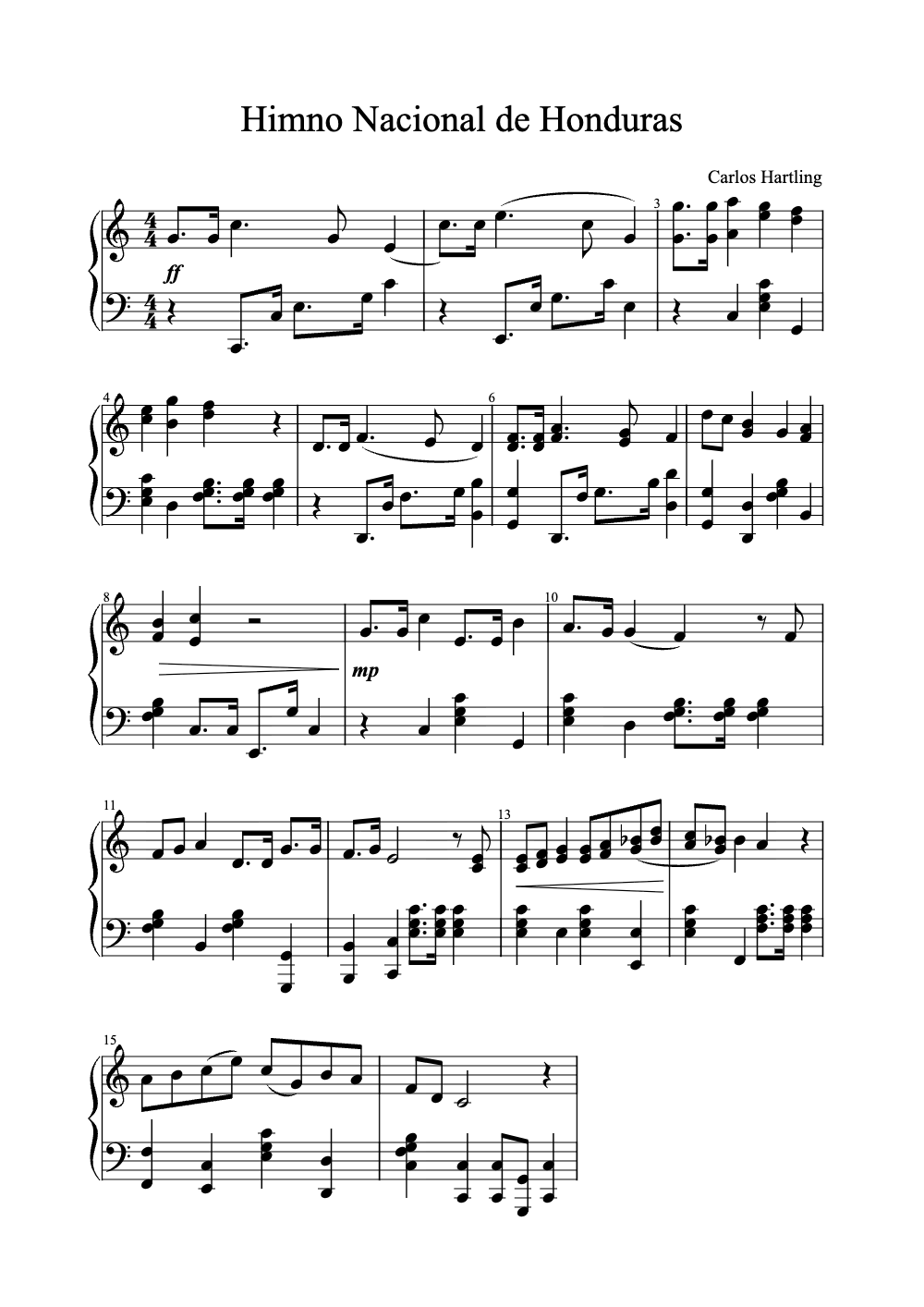 Sheet music preview for Himno Nacional de Honduras