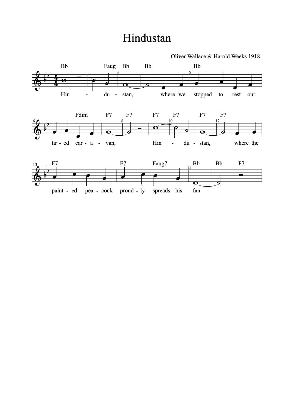 Sheet music preview for Hindustan