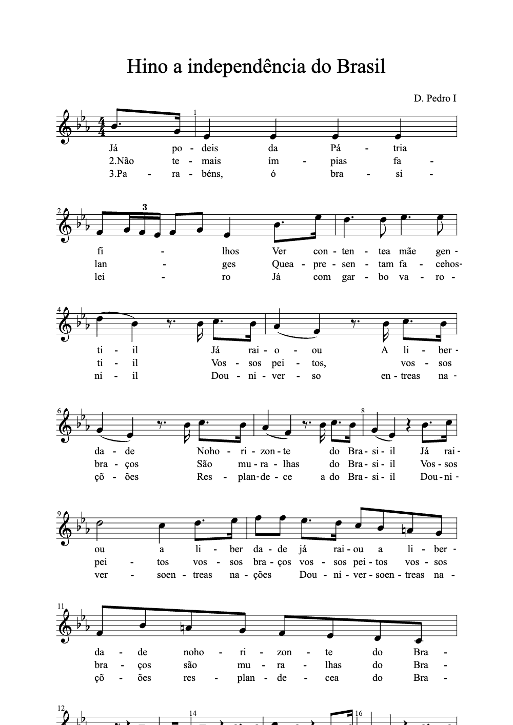 Sheet music preview for Hino a Independência do Brasil