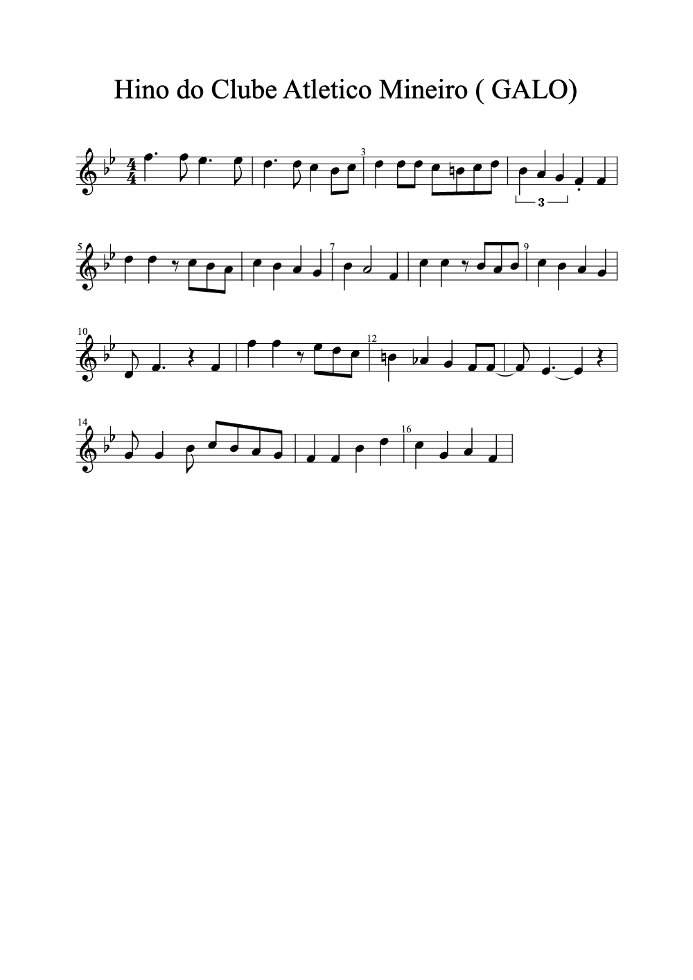 Sheet music preview for Hino do Clube Atletico Mineiro