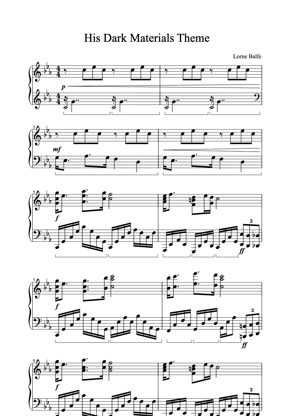 Sheet music preview for His Dark Materials Theme