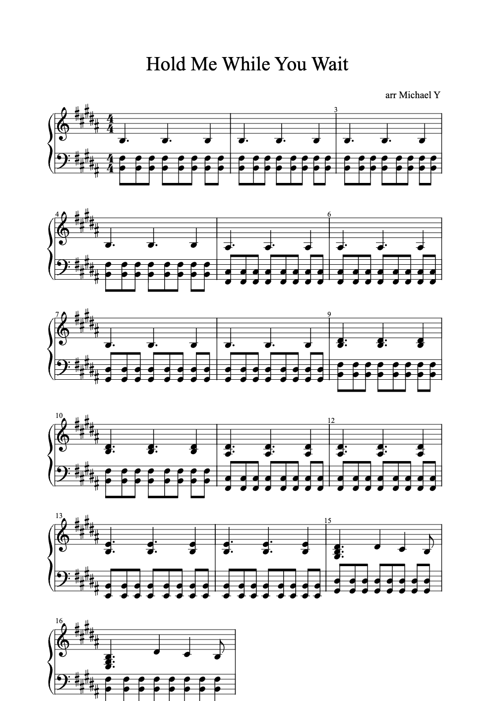 Sheet music preview for Hold Me While You Wait