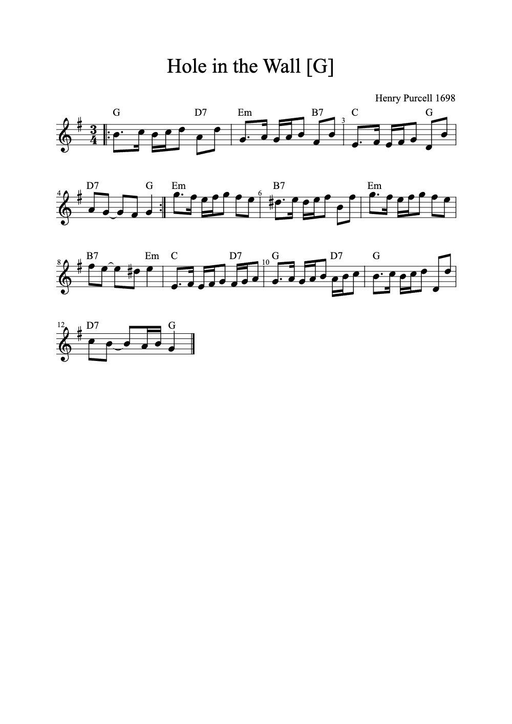 Sheet music preview for Hole in the Wall