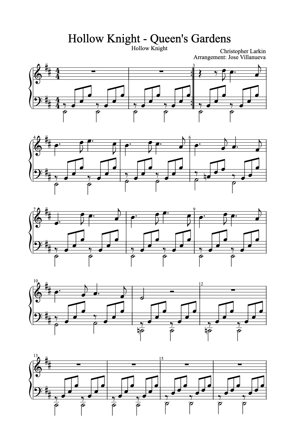 Sheet music preview for Queen's Gardens