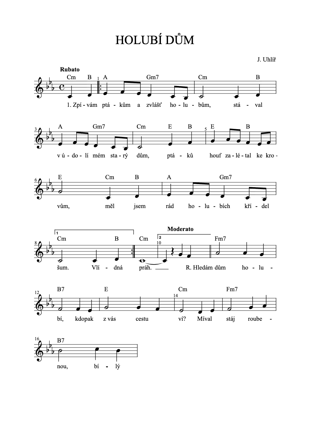 Sheet music preview for Holubí Dům