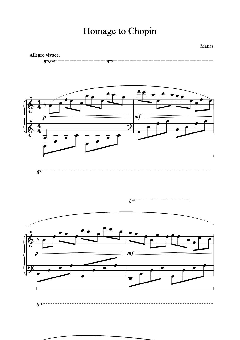 Sheet music preview for Homage to Chopin
