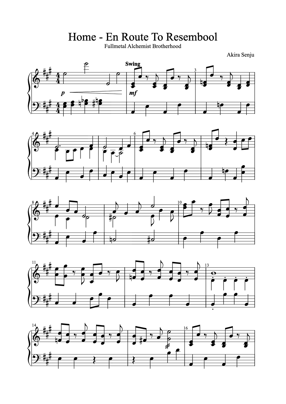 Sheet music preview for Home - En Route to Resembool