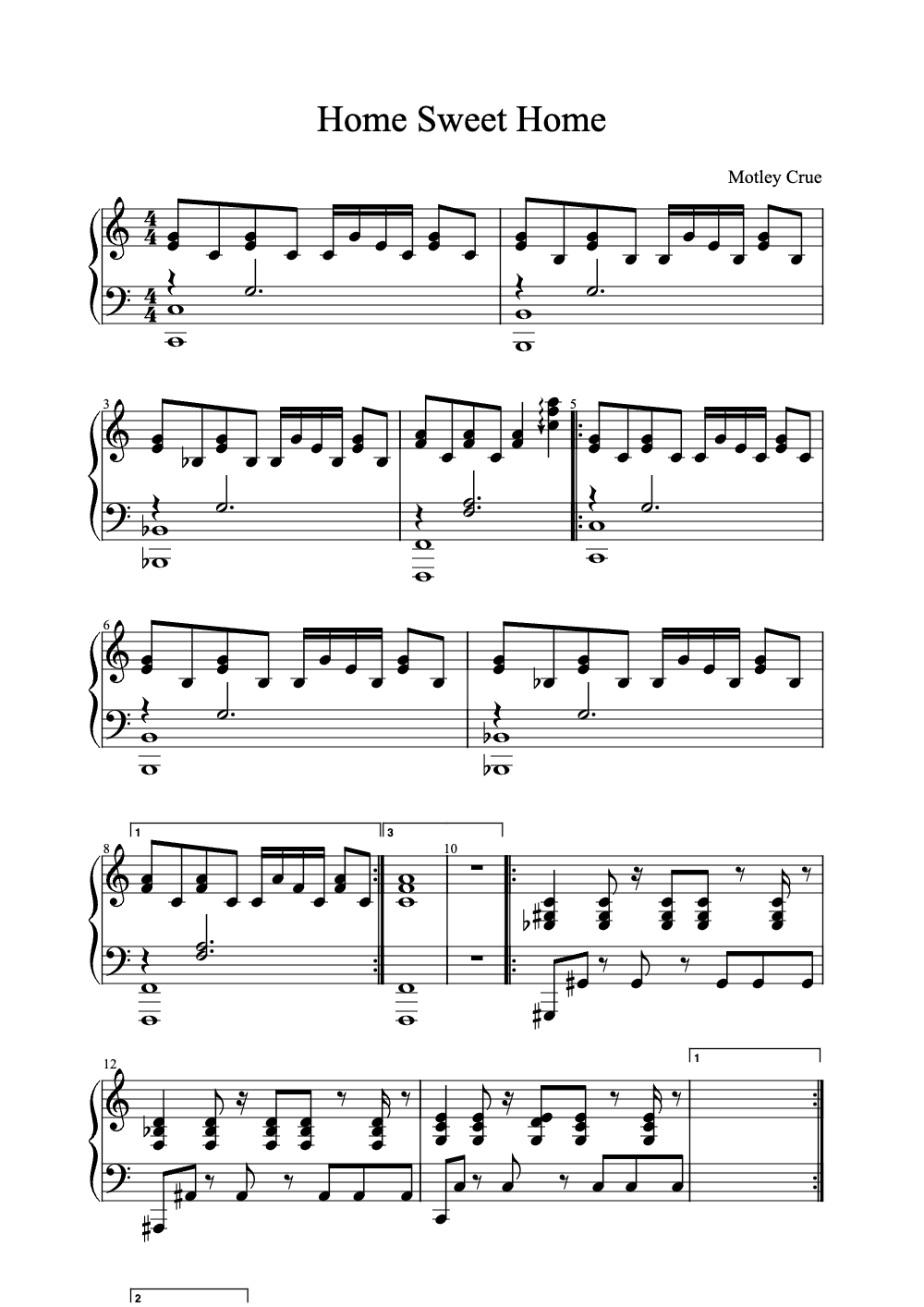 Sheet music preview for Home Sweet Home